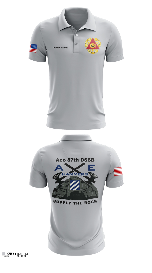 Short Sleeve Performance Polo, Aco 87th DSSB, Army, Teamtime, Team time, sublimation, custom sports apparel, team uniforms, spirit wear, spiritwear, sports uniforms, custom shirts, team store, custom team store, fundraiser sports, apparel fundraiser