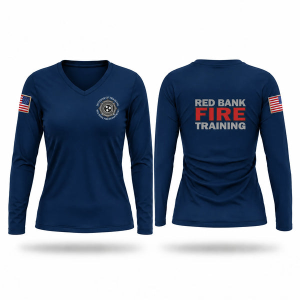 Womens Long Sleeve Vneck Shirt, Red Bank Fire Department, Fire Department, Teamtime, Team time, sublimation, custom sports apparel, team uniforms, spirit wear, spiritwear, sports uniforms, custom shirts, team store, custom team store, fundraiser sports, apparel fundraiser