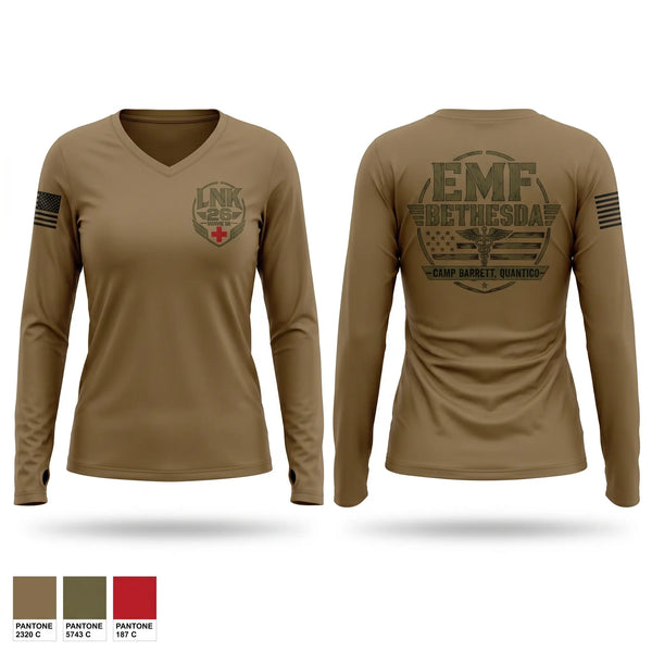 Womens Long Sleeve Vneck Shirt, EMF BETHESDA, Navy, Teamtime, Team time, sublimation, custom sports apparel, team uniforms, spirit wear, spiritwear, sports uniforms, custom shirts, team store, custom team store, fundraiser sports, apparel fundraiser
