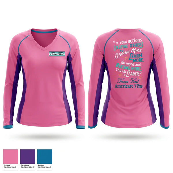 Womens Long Sleeve Vneck Shirt, Team Teal, EMS/EMT, Teamtime, Team time, sublimation, custom sports apparel, team uniforms, spirit wear, spiritwear, sports uniforms, custom shirts, team store, custom team store, fundraiser sports, apparel fundraiser