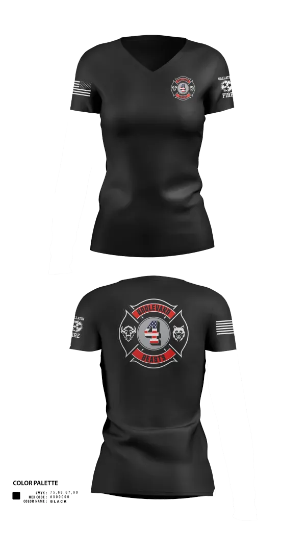 Womens Short Sleeve Vneck Shirt, Gallatin Fire Department Station 4, Fire Department, Teamtime, Team time, sublimation, custom sports apparel, team uniforms, spirit wear, spiritwear, sports uniforms, custom shirts, team store, custom team store, fundraiser sports, apparel fundraiser