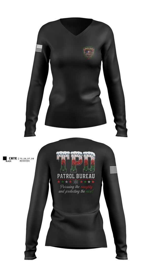 Womens Long Sleeve Vneck Shirt, Patrol Bureau, Police, Teamtime, Team time, sublimation, custom sports apparel, team uniforms, spirit wear, spiritwear, sports uniforms, custom shirts, team store, custom team store, fundraiser sports, apparel fundraiser