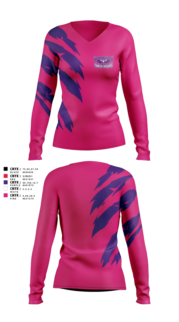 Womens Long Sleeve Vneck Shirt, Carolina Track Hawks, Track & Field, Teamtime, Team time, sublimation, custom sports apparel, team uniforms, spirit wear, spiritwear, sports uniforms, custom shirts, team store, custom team store, fundraiser sports, apparel fundraiser