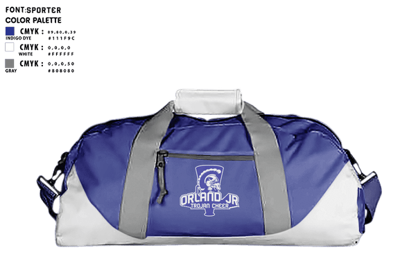Duffle Bag, Orland Jr Trojans Cheer, Cheer, Teamtime, Team time, sublimation, custom sports apparel, team uniforms, spirit wear, spiritwear, sports uniforms, custom shirts, team store, custom team store, fundraiser sports, apparel fundraiser