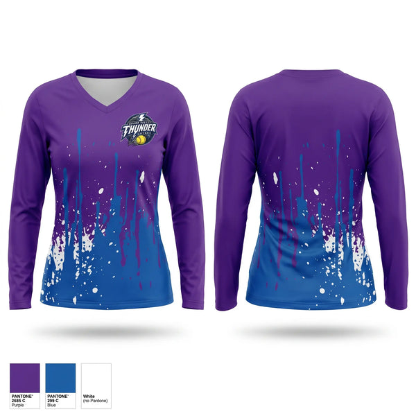 Womens Long Sleeve Vneck Shirt, Thunder, Softball, Teamtime, Team time, sublimation, custom sports apparel, team uniforms, spirit wear, spiritwear, sports uniforms, custom shirts, team store, custom team store, fundraiser sports, apparel fundraiser