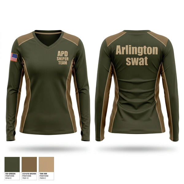 Womens Long Sleeve Vneck Shirt, APD Sniper Team, Police, Teamtime, Team time, sublimation, custom sports apparel, team uniforms, spirit wear, spiritwear, sports uniforms, custom shirts, team store, custom team store, fundraiser sports, apparel fundraiser
