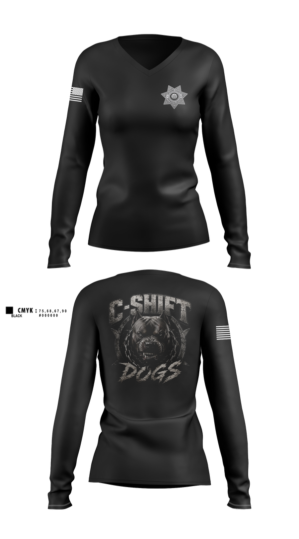 Womens Long Sleeve Vneck Shirt, Orleans County Corrections, Police, Teamtime, Team time, sublimation, custom sports apparel, team uniforms, spirit wear, spiritwear, sports uniforms, custom shirts, team store, custom team store, fundraiser sports, apparel fundraiser