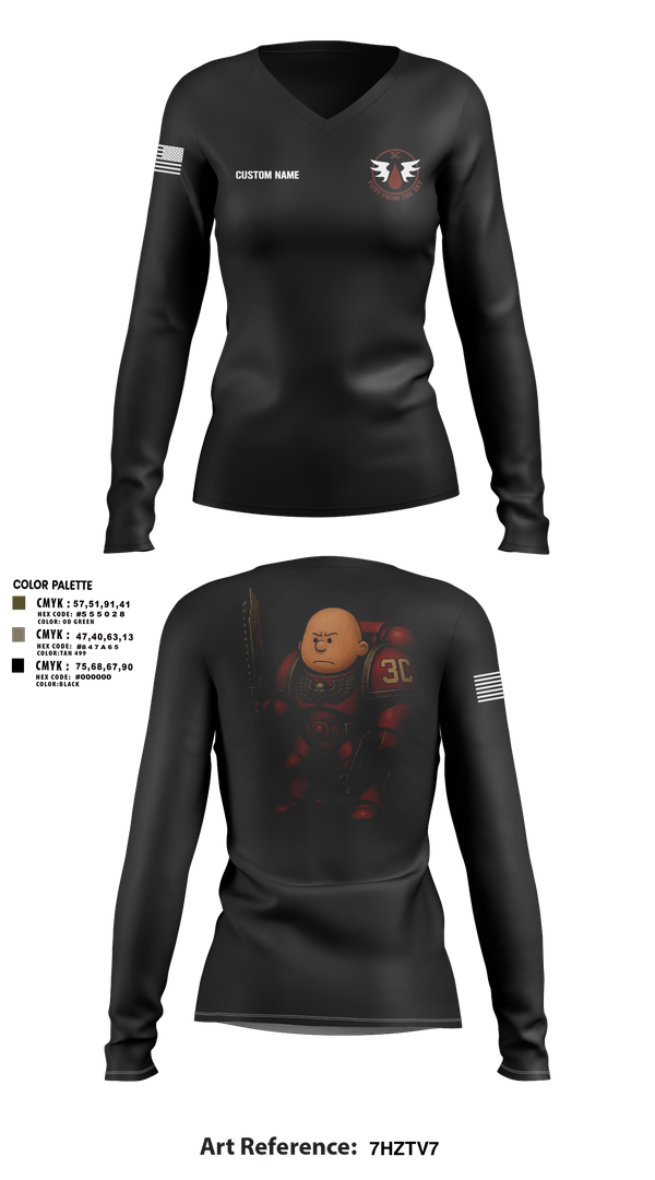 Womens Long Sleeve Vneck Shirt, CCo, 1-508PIR (OG), Army, Teamtime, Team time, sublimation, custom sports apparel, team uniforms, spirit wear, spiritwear, sports uniforms, custom shirts, team store, custom team store, fundraiser sports, apparel fundraiser