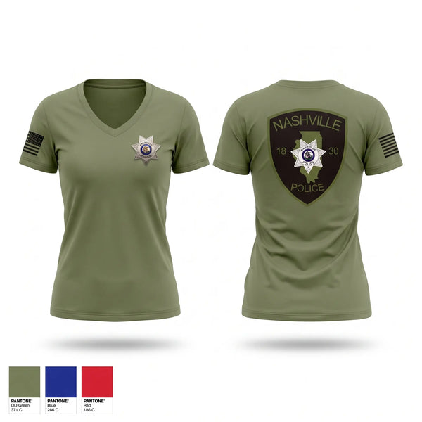 Womens Short Sleeve Vneck Shirt, Nashville Police Department, IL, Police, Teamtime, Team time, sublimation, custom sports apparel, team uniforms, spirit wear, spiritwear, sports uniforms, custom shirts, team store, custom team store, fundraiser sports, apparel fundraiser
