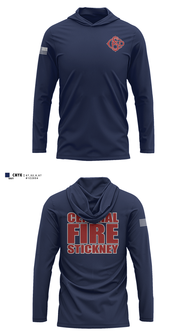 Long Sleeve Hooded Sun Shirt, Central Stickney Fire, Fire Department, Teamtime, Team time, sublimation, custom sports apparel, team uniforms, spirit wear, spiritwear, sports uniforms, custom shirts, team store, custom team store, fundraiser sports, apparel fundraiser