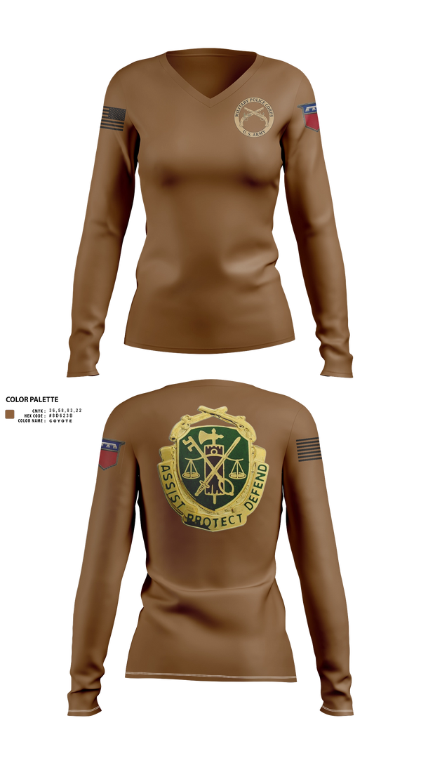 Womens Long Sleeve Vneck Shirt, 344th MP Co., Army, Teamtime, Team time, sublimation, custom sports apparel, team uniforms, spirit wear, spiritwear, sports uniforms, custom shirts, team store, custom team store, fundraiser sports, apparel fundraiser