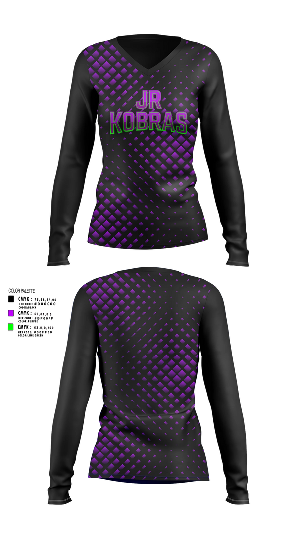 Womens Long Sleeve Vneck Shirt, JR Kobras, Softball, Teamtime, Team time, sublimation, custom sports apparel, team uniforms, spirit wear, spiritwear, sports uniforms, custom shirts, team store, custom team store, fundraiser sports, apparel fundraiser