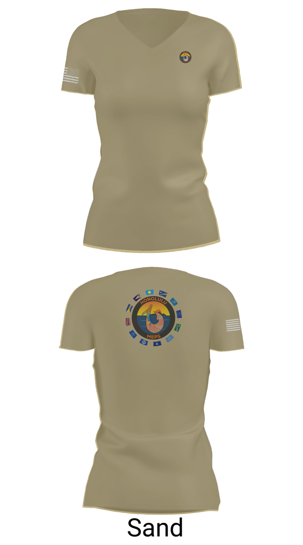 Womens Short Sleeve Vneck Shirt, Honolulu MEPS, Navy, Teamtime, Team time, sublimation, custom sports apparel, team uniforms, spirit wear, spiritwear, sports uniforms, custom shirts, team store, custom team store, fundraiser sports, apparel fundraiser