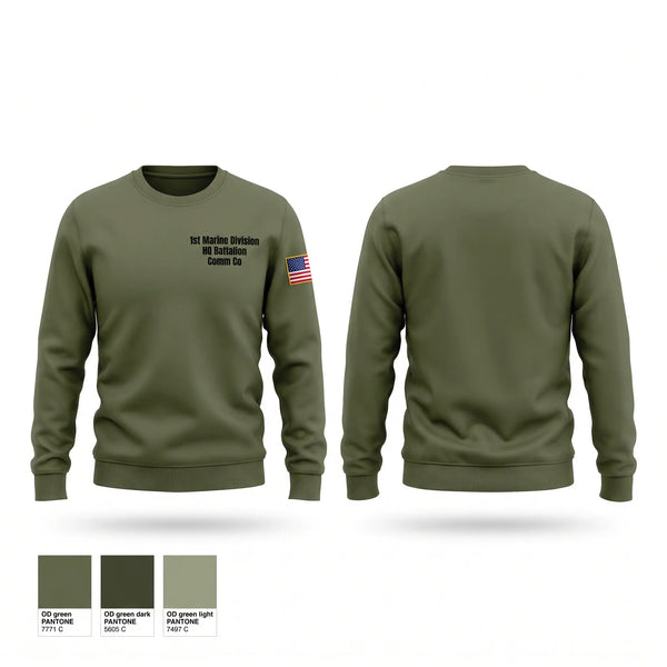 Crew Neck Sweatshirt, 1st Marine Division HQ Battalion Comm Co, Marines, Teamtime, Team time, sublimation, custom sports apparel, team uniforms, spirit wear, spiritwear, sports uniforms, custom shirts, team store, custom team store, fundraiser sports, apparel fundraiser