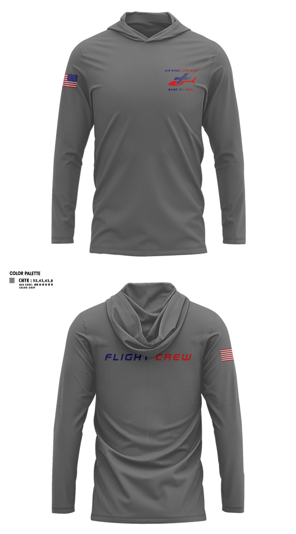 Long Sleeve Performance Shirt with hood, Air Evac Lifeteam, EMS/EMT, Teamtime, Team time, sublimation, custom sports apparel, team uniforms, spirit wear, spiritwear, sports uniforms, custom shirts, team store, custom team store, fundraiser sports, apparel fundraiser