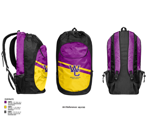 Gear Bag, Woodcrest Christian, Cross Country, Teamtime, Team time, sublimation, custom sports apparel, team uniforms, spirit wear, spiritwear, sports uniforms, custom shirts, team store, custom team store, fundraiser sports, apparel fundraiser