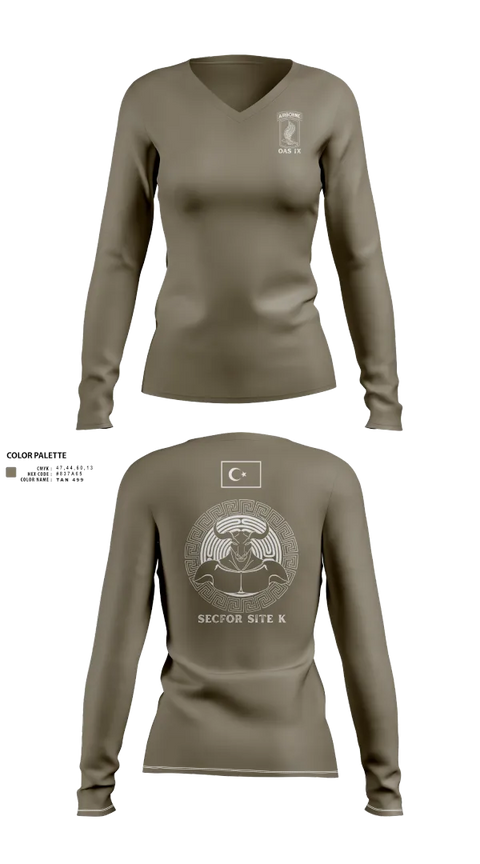 Womens Long Sleeve Vneck Shirt, 173RD ABN, Army, Teamtime, Team time, sublimation, custom sports apparel, team uniforms, spirit wear, spiritwear, sports uniforms, custom shirts, team store, custom team store, fundraiser sports, apparel fundraiser