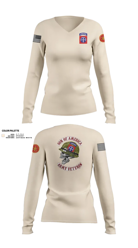 Womens Long Sleeve Vneck Shirt, 82d ABN DIV, , Teamtime, Team time, sublimation, custom sports apparel, team uniforms, spirit wear, spiritwear, sports uniforms, custom shirts, team store, custom team store, fundraiser sports, apparel fundraiser