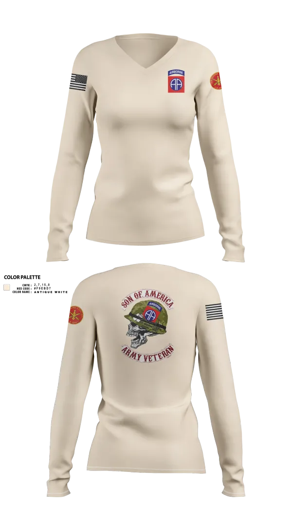 Womens Long Sleeve Vneck Shirt, 82d ABN DIV, , Teamtime, Team time, sublimation, custom sports apparel, team uniforms, spirit wear, spiritwear, sports uniforms, custom shirts, team store, custom team store, fundraiser sports, apparel fundraiser