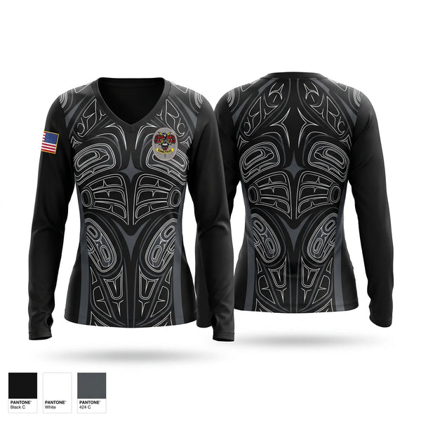 Womens Long Sleeve Vneck Shirt, Lower Elwha Police Department, Police, Teamtime, Team time, sublimation, custom sports apparel, team uniforms, spirit wear, spiritwear, sports uniforms, custom shirts, team store, custom team store, fundraiser sports, apparel fundraiser