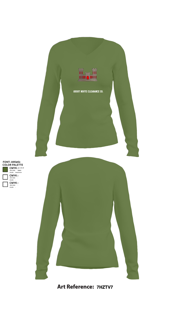 Womens Long Sleeve Vneck Shirt, 1221st Route Clearance Co., National Guard, Teamtime, Team time, sublimation, custom sports apparel, team uniforms, spirit wear, spiritwear, sports uniforms, custom shirts, team store, custom team store, fundraiser sports, apparel fundraiser