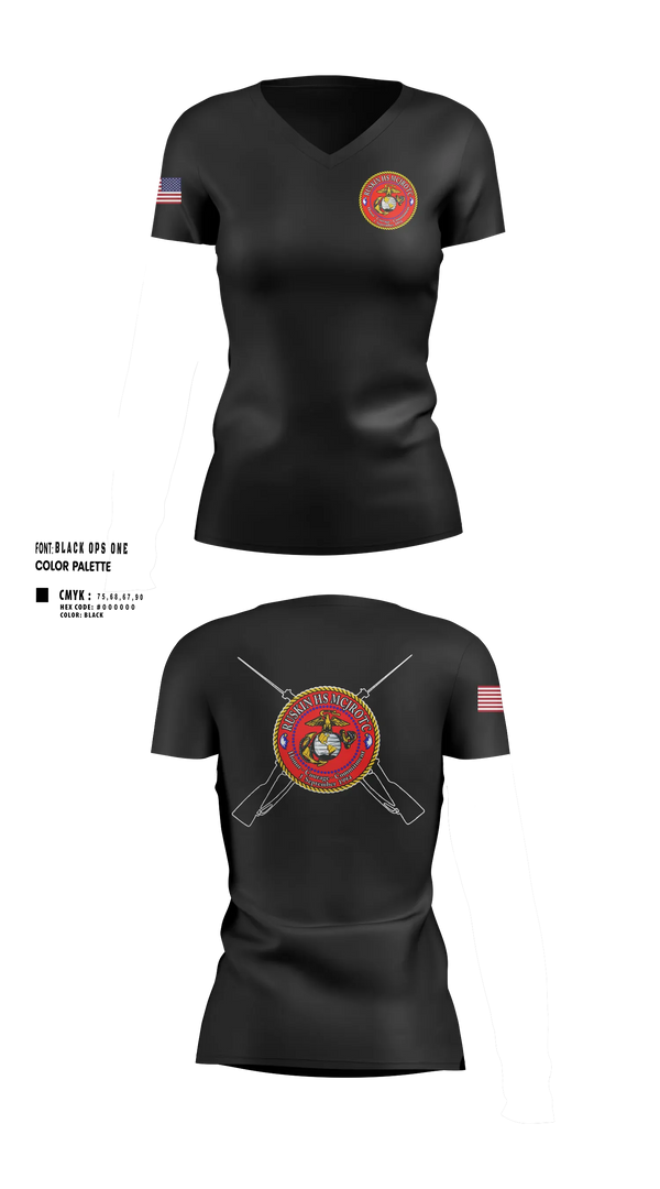Womens Short Sleeve Vneck Shirt, Ruskin Highschool MCJROTC drill team, Marines, Teamtime, Team time, sublimation, custom sports apparel, team uniforms, spirit wear, spiritwear, sports uniforms, custom shirts, team store, custom team store, fundraiser sports, apparel fundraiser