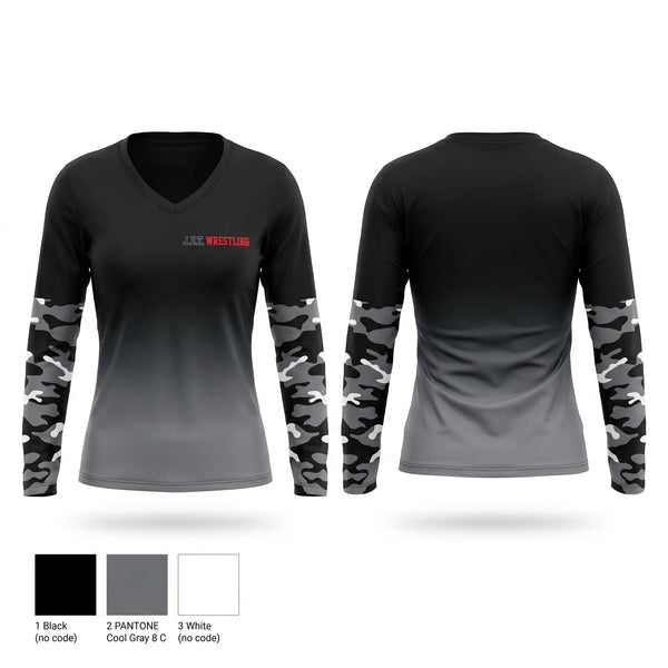 Womens Long Sleeve Vneck Shirt, J.E.T., Wrestling, Teamtime, Team time, sublimation, custom sports apparel, team uniforms, spirit wear, spiritwear, sports uniforms, custom shirts, team store, custom team store, fundraiser sports, apparel fundraiser