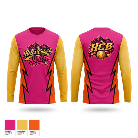 Long Sleeve Performance Shirt, Hells Canyon Belles, Softball, Teamtime, Team time, sublimation, custom sports apparel, team uniforms, spirit wear, spiritwear, sports uniforms, custom shirts, team store, custom team store, fundraiser sports, apparel fundraiser