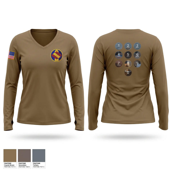Womens Long Sleeve Vneck Shirt, 142nd, Army, Teamtime, Team time, sublimation, custom sports apparel, team uniforms, spirit wear, spiritwear, sports uniforms, custom shirts, team store, custom team store, fundraiser sports, apparel fundraiser