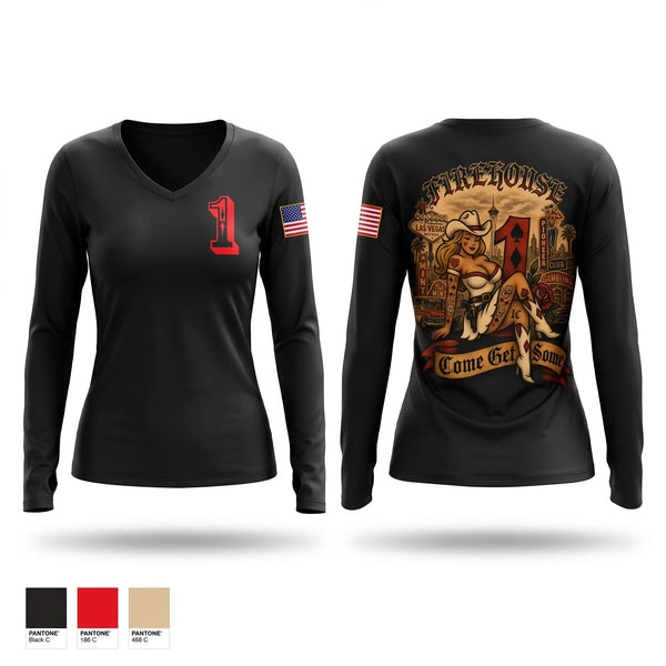 Womens Long Sleeve Vneck Shirt, Station 1, Fire Department, Teamtime, Team time, sublimation, custom sports apparel, team uniforms, spirit wear, spiritwear, sports uniforms, custom shirts, team store, custom team store, fundraiser sports, apparel fundraiser
