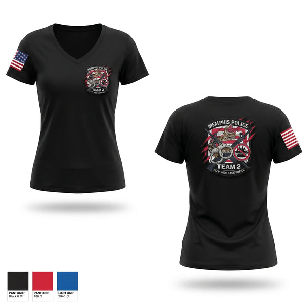 Womens Short Sleeve Vneck Shirt, Memphis Police City Wide Task Force Team Two, Police, Teamtime, Team time, sublimation, custom sports apparel, team uniforms, spirit wear, spiritwear, sports uniforms, custom shirts, team store, custom team store, fundraiser sports, apparel fundraiser