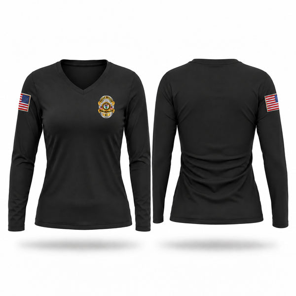 Womens Long Sleeve Vneck Shirt, Duncan Police Department, Police, Teamtime, Team time, sublimation, custom sports apparel, team uniforms, spirit wear, spiritwear, sports uniforms, custom shirts, team store, custom team store, fundraiser sports, apparel fundraiser