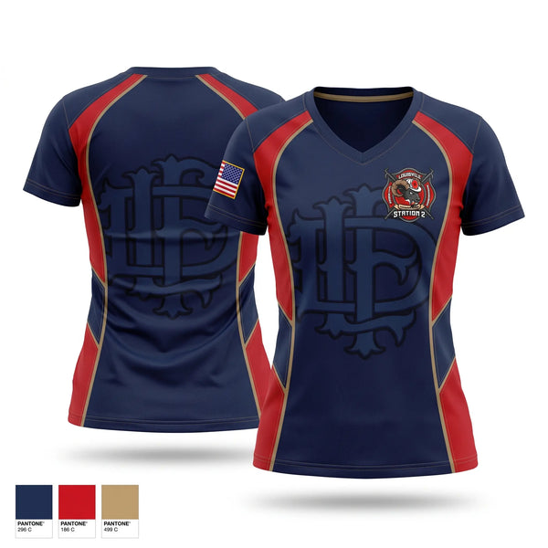 Womens Short Sleeve Vneck Shirt, Louisville Fire Rescue, Fire Department, Teamtime, Team time, sublimation, custom sports apparel, team uniforms, spirit wear, spiritwear, sports uniforms, custom shirts, team store, custom team store, fundraiser sports, apparel fundraiser