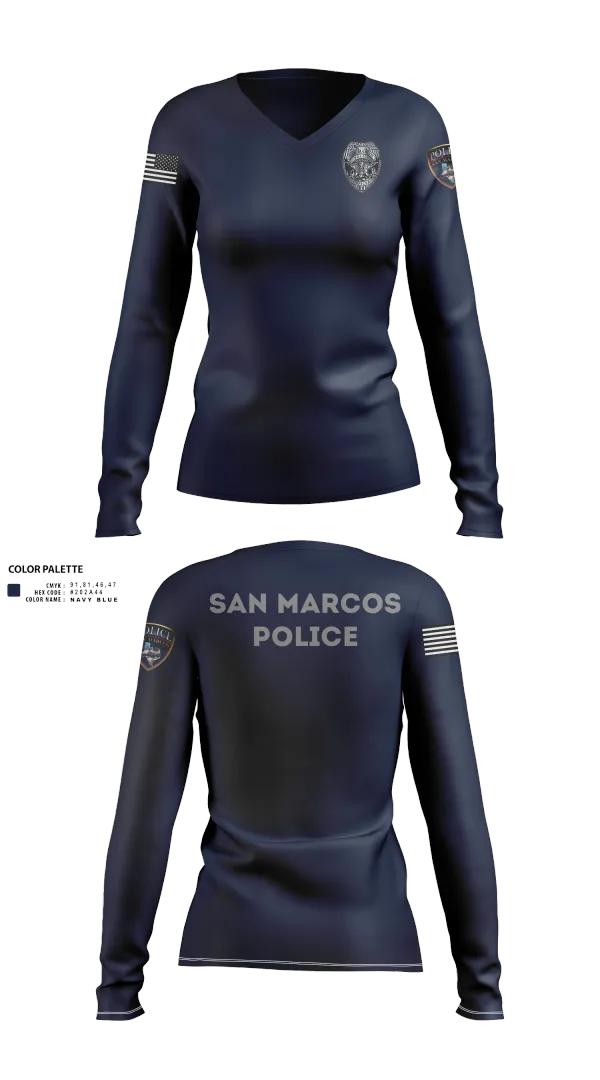 Womens Long Sleeve Vneck Shirt, San marcos police - field force, Police, Teamtime, Team time, sublimation, custom sports apparel, team uniforms, spirit wear, spiritwear, sports uniforms, custom shirts, team store, custom team store, fundraiser sports, apparel fundraiser