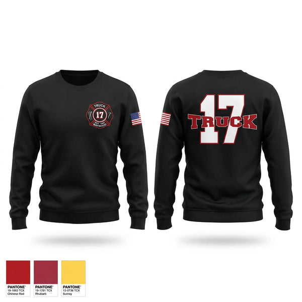Crew Neck Sweatshirt, Truck 17, Fire Department, Teamtime, Team time, sublimation, custom sports apparel, team uniforms, spirit wear, spiritwear, sports uniforms, custom shirts, team store, custom team store, fundraiser sports, apparel fundraiser