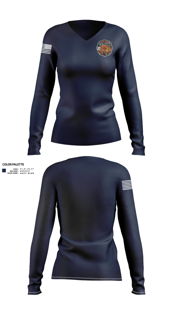 Womens Long Sleeve Vneck Shirt, 3 unit juice, Fire Department, Teamtime, Team time, sublimation, custom sports apparel, team uniforms, spirit wear, spiritwear, sports uniforms, custom shirts, team store, custom team store, fundraiser sports, apparel fundraiser