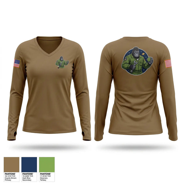 Womens Long Sleeve Vneck Shirt, 1st Space HHC, Army, Teamtime, Team time, sublimation, custom sports apparel, team uniforms, spirit wear, spiritwear, sports uniforms, custom shirts, team store, custom team store, fundraiser sports, apparel fundraiser