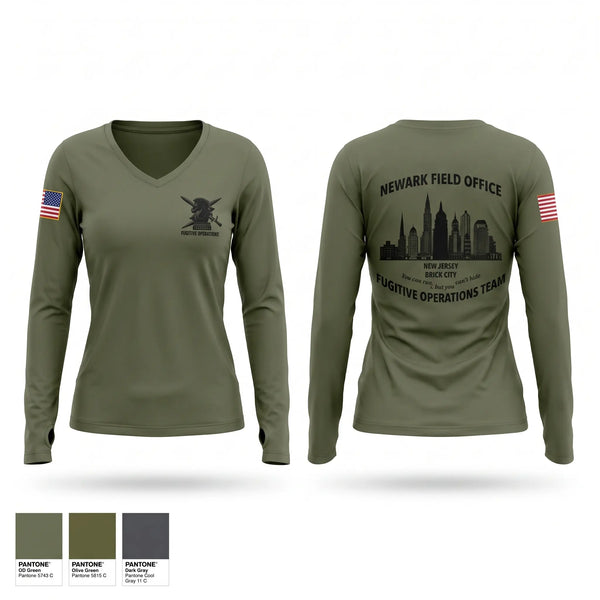 Womens Long Sleeve Vneck Shirt, FUGITIVE OPERATIONS TEAM, Police, Teamtime, Team time, sublimation, custom sports apparel, team uniforms, spirit wear, spiritwear, sports uniforms, custom shirts, team store, custom team store, fundraiser sports, apparel fundraiser
