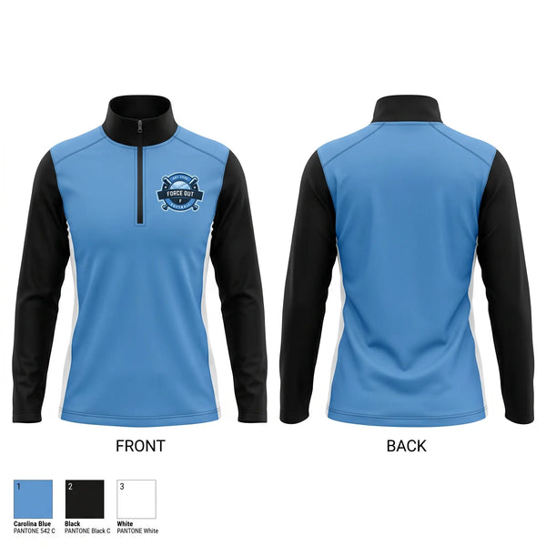 Quarter Zip Jacket, Force Out, Softball, Teamtime, Team time, sublimation, custom sports apparel, team uniforms, spirit wear, spiritwear, sports uniforms, custom shirts, team store, custom team store, fundraiser sports, apparel fundraiser