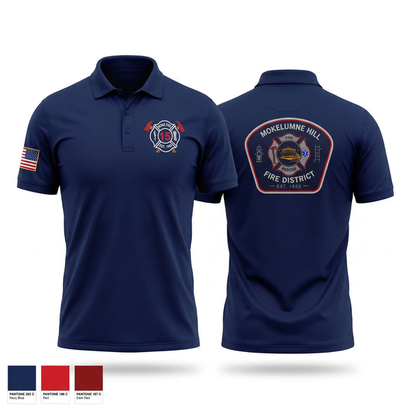 Short Sleeve Performance Polo, Mokelumne hill fire department, Fire Department, Teamtime, Team time, sublimation, custom sports apparel, team uniforms, spirit wear, spiritwear, sports uniforms, custom shirts, team store, custom team store, fundraiser sports, apparel fundraiser