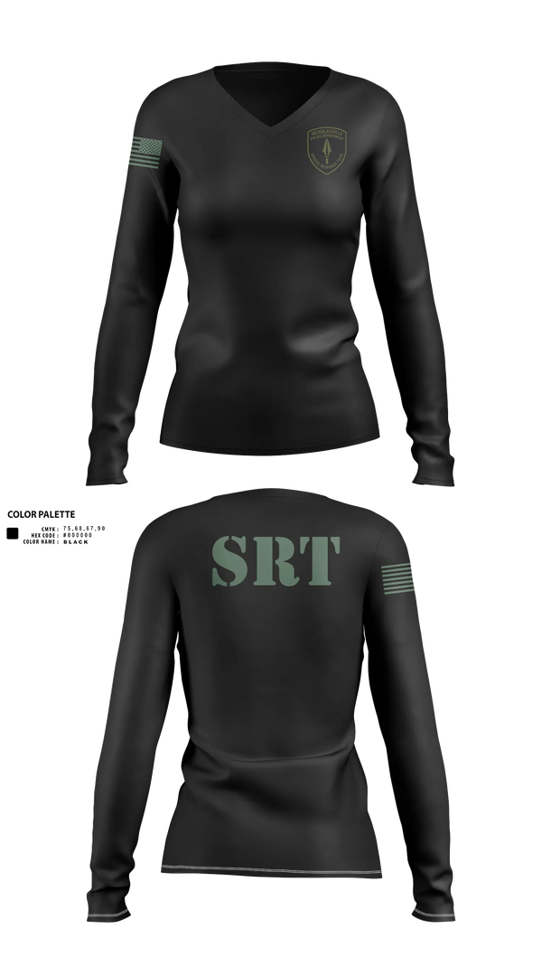 Womens Long Sleeve Vneck Shirt, Nicholasville Police Department Special Response Team, Police, Teamtime, Team time, sublimation, custom sports apparel, team uniforms, spirit wear, spiritwear, sports uniforms, custom shirts, team store, custom team store, fundraiser sports, apparel fundraiser