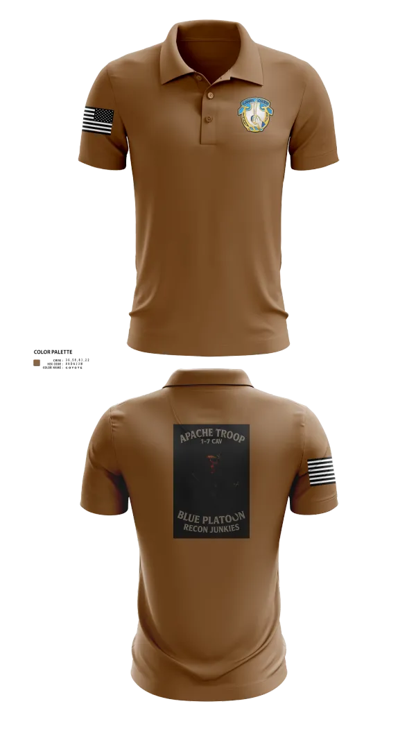 Short Sleeve Performance Polo, 1-7 Cavlary Division Apache Troop Blue Platoon Recon Junkies, Army, Teamtime, Team time, sublimation, custom sports apparel, team uniforms, spirit wear, spiritwear, sports uniforms, custom shirts, team store, custom team store, fundraiser sports, apparel fundraiser