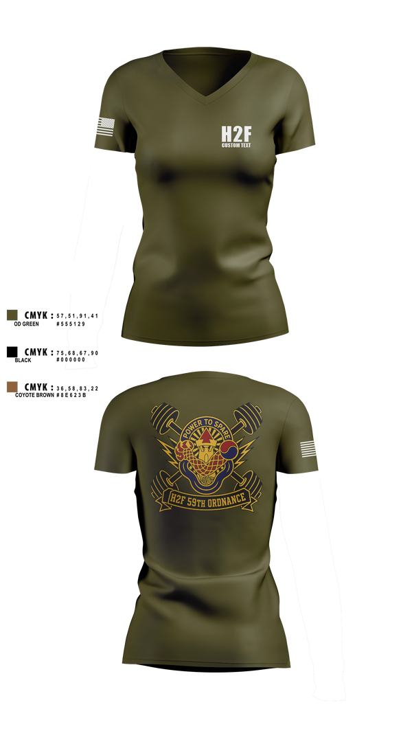 Womens Short Sleeve Vneck Shirt, 59th ORD BDE, Army, Teamtime, Team time, sublimation, custom sports apparel, team uniforms, spirit wear, spiritwear, sports uniforms, custom shirts, team store, custom team store, fundraiser sports, apparel fundraiser