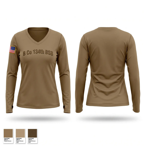 Womens Long Sleeve Vneck Shirt, B Co 134th BSB, Army, Teamtime, Team time, sublimation, custom sports apparel, team uniforms, spirit wear, spiritwear, sports uniforms, custom shirts, team store, custom team store, fundraiser sports, apparel fundraiser