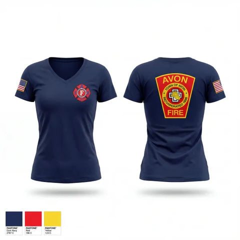 Womens Short Sleeve Vneck Shirt, Avon Fire Department, Fire Department, Teamtime, Team time, sublimation, custom sports apparel, team uniforms, spirit wear, spiritwear, sports uniforms, custom shirts, team store, custom team store, fundraiser sports, apparel fundraiser