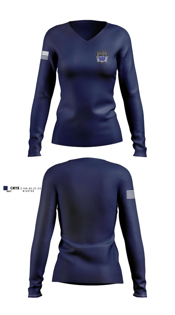 Womens Long Sleeve Vneck Shirt, Maple Heights Police Department, Police, Teamtime, Team time, sublimation, custom sports apparel, team uniforms, spirit wear, spiritwear, sports uniforms, custom shirts, team store, custom team store, fundraiser sports, apparel fundraiser
