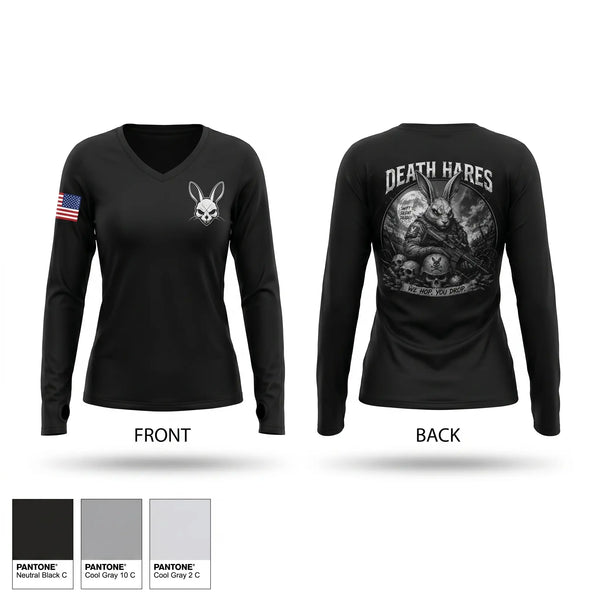 Womens Long Sleeve Vneck Shirt, Death Hares, Army, Teamtime, Team time, sublimation, custom sports apparel, team uniforms, spirit wear, spiritwear, sports uniforms, custom shirts, team store, custom team store, fundraiser sports, apparel fundraiser