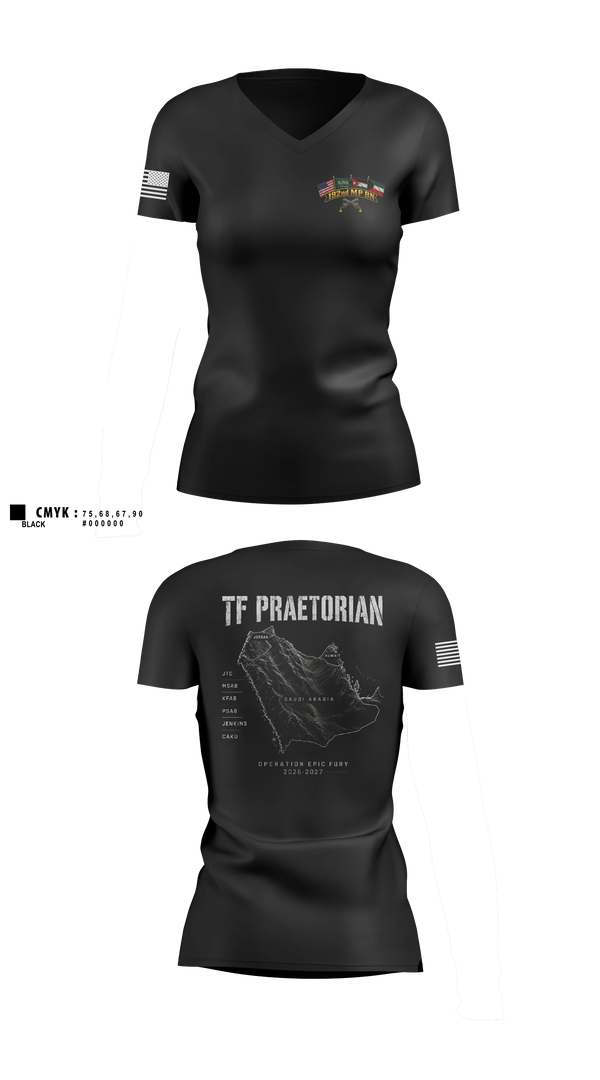 Womens Short Sleeve Vneck Shirt, 192nd MP BN, Army, Teamtime, Team time, sublimation, custom sports apparel, team uniforms, spirit wear, spiritwear, sports uniforms, custom shirts, team store, custom team store, fundraiser sports, apparel fundraiser