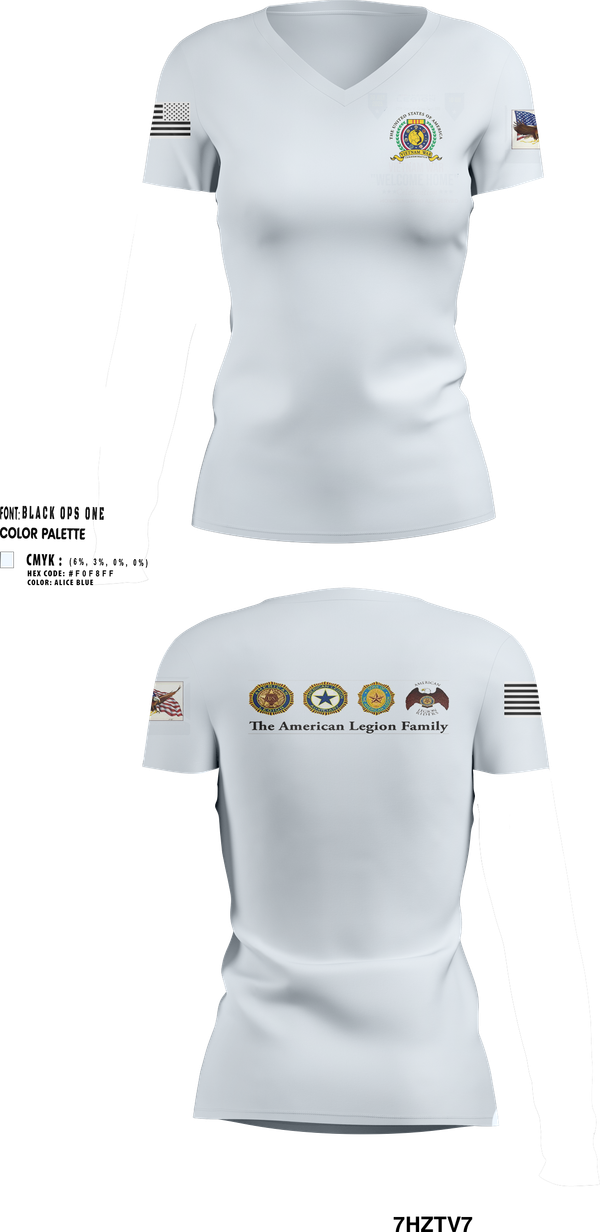Womens Short Sleeve Vneck Shirt, American Legion CSM Gary W Crisp Post 289. Clarksville,TN, , Teamtime, Team time, sublimation, custom sports apparel, team uniforms, spirit wear, spiritwear, sports uniforms, custom shirts, team store, custom team store, fundraiser sports, apparel fundraiser