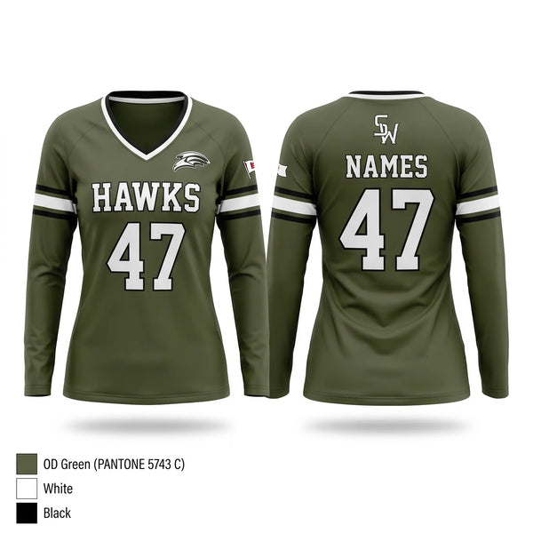 Womens Long Sleeve Vneck Shirt, SoWal Hawks, Baseball, Teamtime, Team time, sublimation, custom sports apparel, team uniforms, spirit wear, spiritwear, sports uniforms, custom shirts, team store, custom team store, fundraiser sports, apparel fundraiser